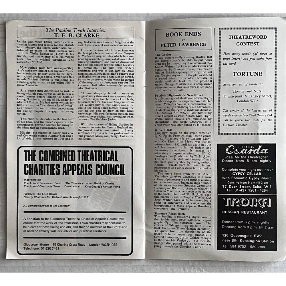 1974 Globe Theatre CHEZ NOUS Programme Albert Finney Denholm Elliott In London